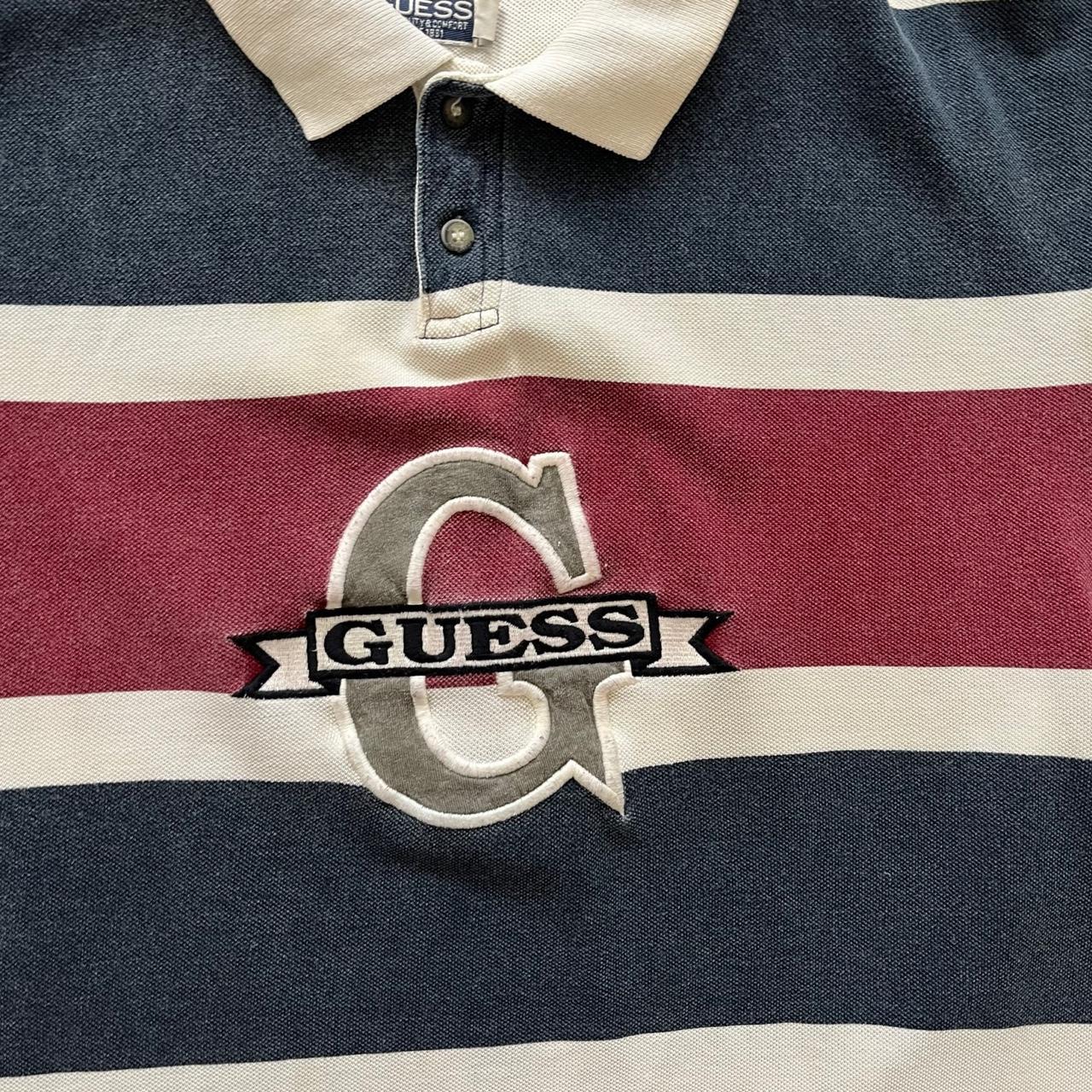 Vintage Guess Striped Polo Shirt Colourblock Spellout 90s