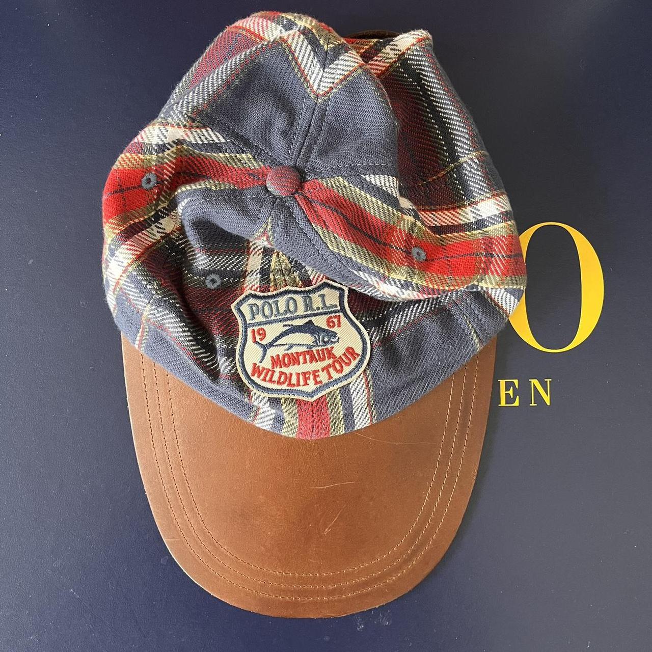 ◼️ Polo Ralph Lauren Tartan Fish Leather Long Bill Strap Back Cap