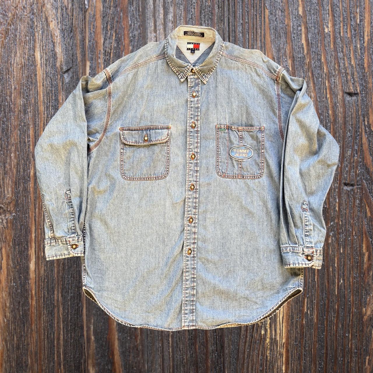 ◼️ Vintage Tommy Hilfiger Stonewashed Denim Long Sleeved Shirt