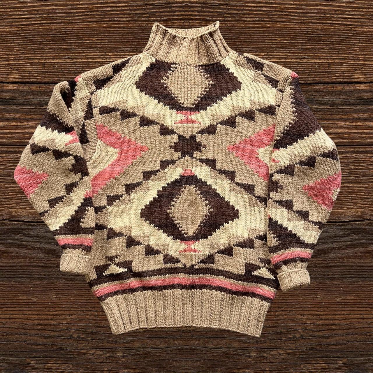 ◼️ Vintage Polo Country Ralph Lauren Southwestern Aztec Knitted Wool Turtneck Sweater