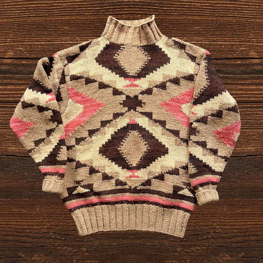 ◼️ Vintage Polo Country Ralph Lauren Southwestern Aztec Knitted Wool Turtneck Sweater