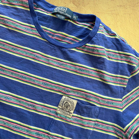 ◼️ Vintage Polo Ralph Stripe Aztec Chief T Shirt