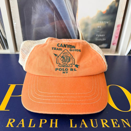 ◼️ Vintage Polo Ralph Lauren Native American Chief Canyon Trail Guide Trucker Mesh Strap Back Cap