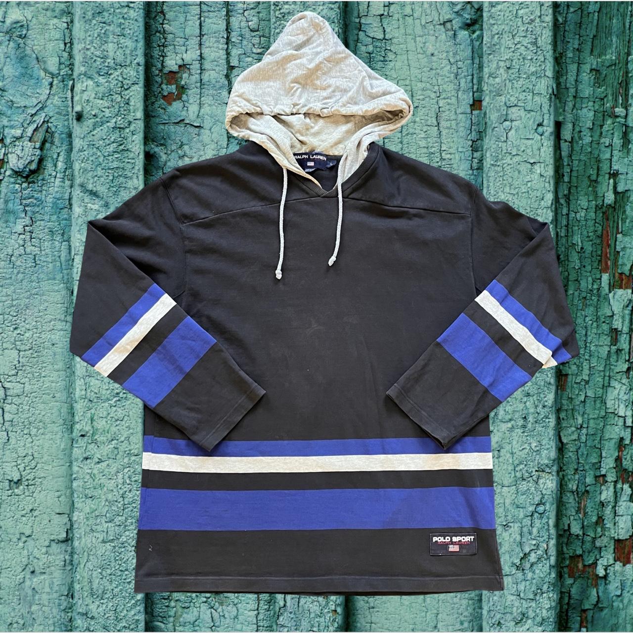 ◼️ Vintage Polo Sport Ralph Lauren Stripe Hockey Jersey Hoodie