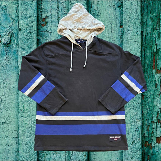 ◼️ Vintage Polo Sport Ralph Lauren Stripe Hockey Jersey Hoodie