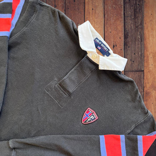 ◼️ Vintage Polo Sport Ralph Lauren Polo Shirt Police Badge Spellout 90s