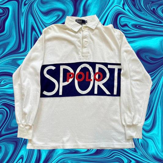 ◼️ Vintage OG Rare Polo Sport Ralph Lauren Spring 91 Spellout Polo Shirt