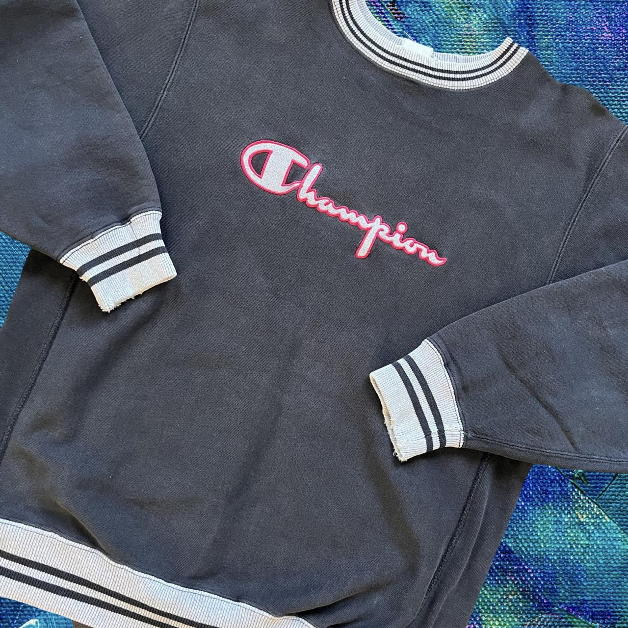 ◼️ Vintage 90s Champion Spellout Sweatshirt Striped Cuffs