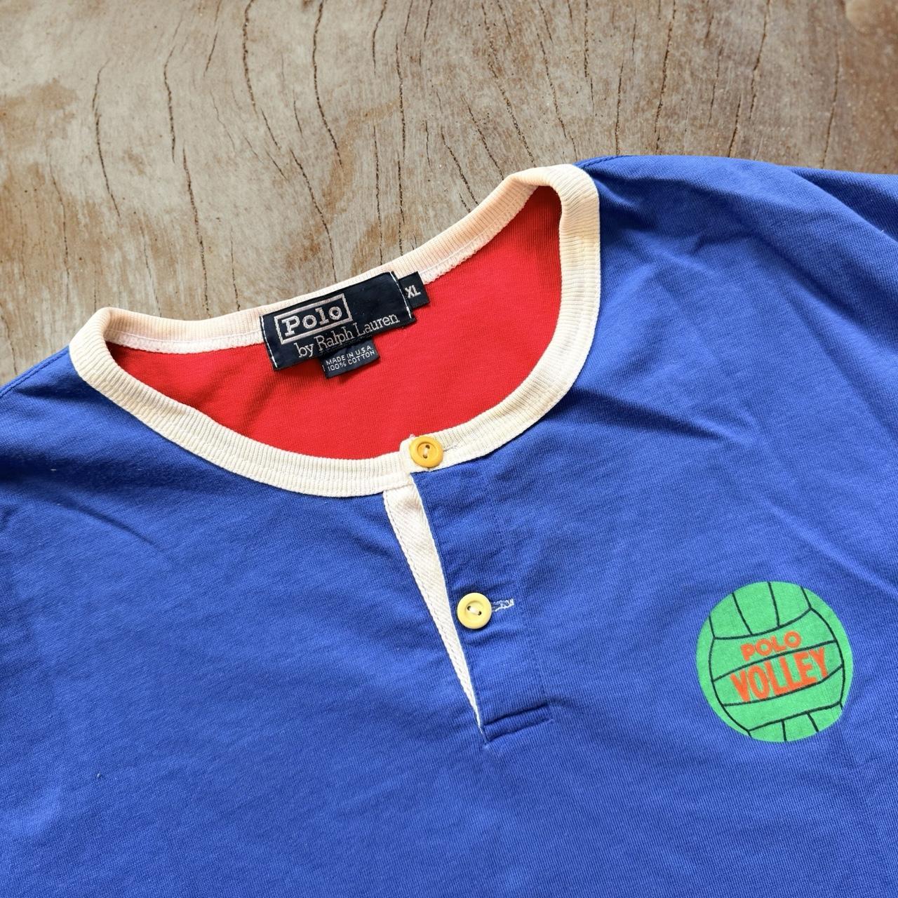 ◼️ Vintage Polo Volleyball Ralph Lauren Henley Spell Out T Shirt Tee