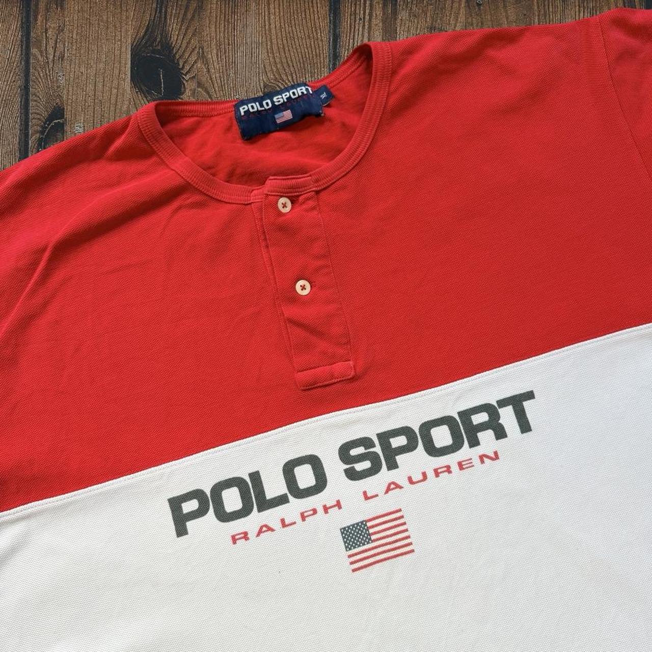 ◼️ Vintage Polo Sport Ralph Lauren Henley Spell Out T Shirt Tee