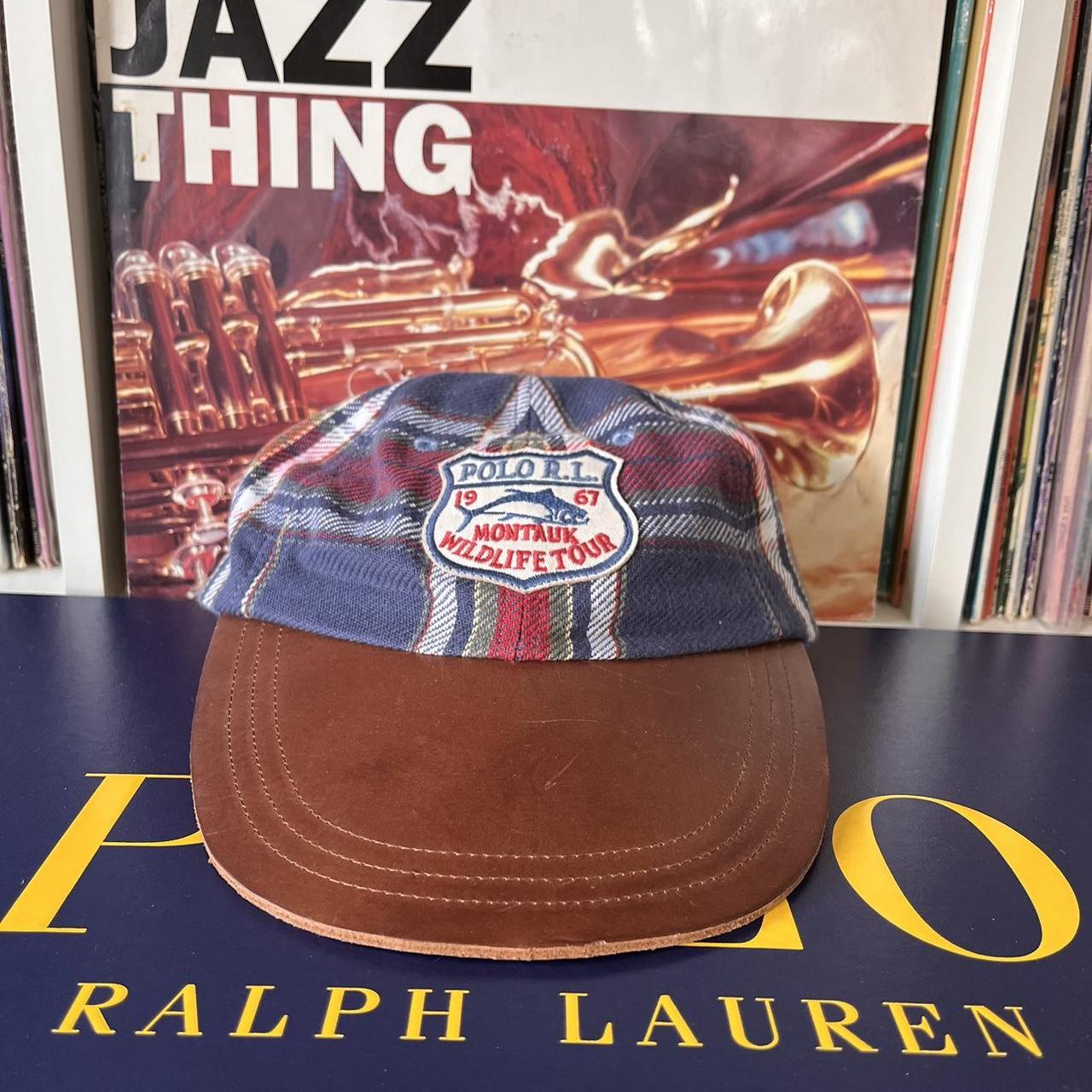 ◼️ Polo Ralph Lauren Tartan Fish Leather Long Bill Strap Back Cap