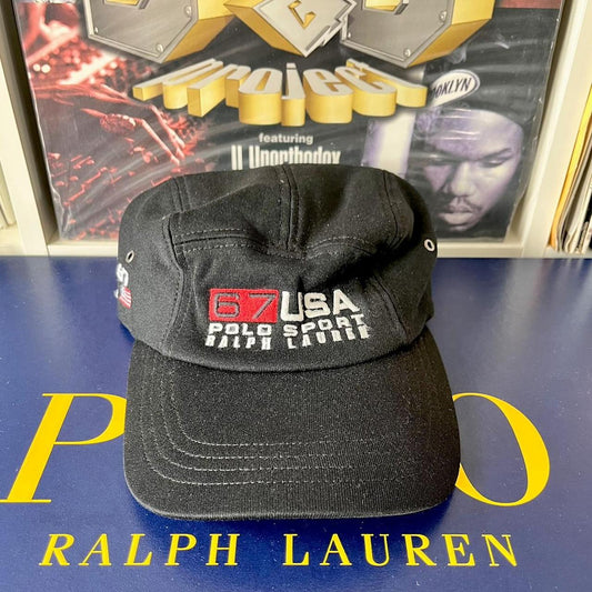 ◼️ Vintage Polo Sport RL67 Ralph Lauren Embroidered Spellout Stretchy Fitted Cap