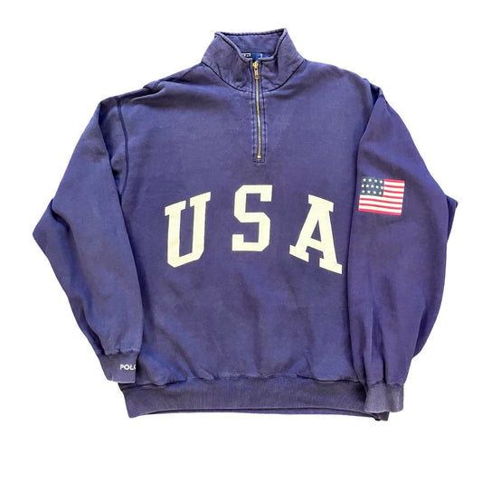 ◼️ Vintage Polo Ralph Lauren USA Spellout Polo Quarter zip Sweater