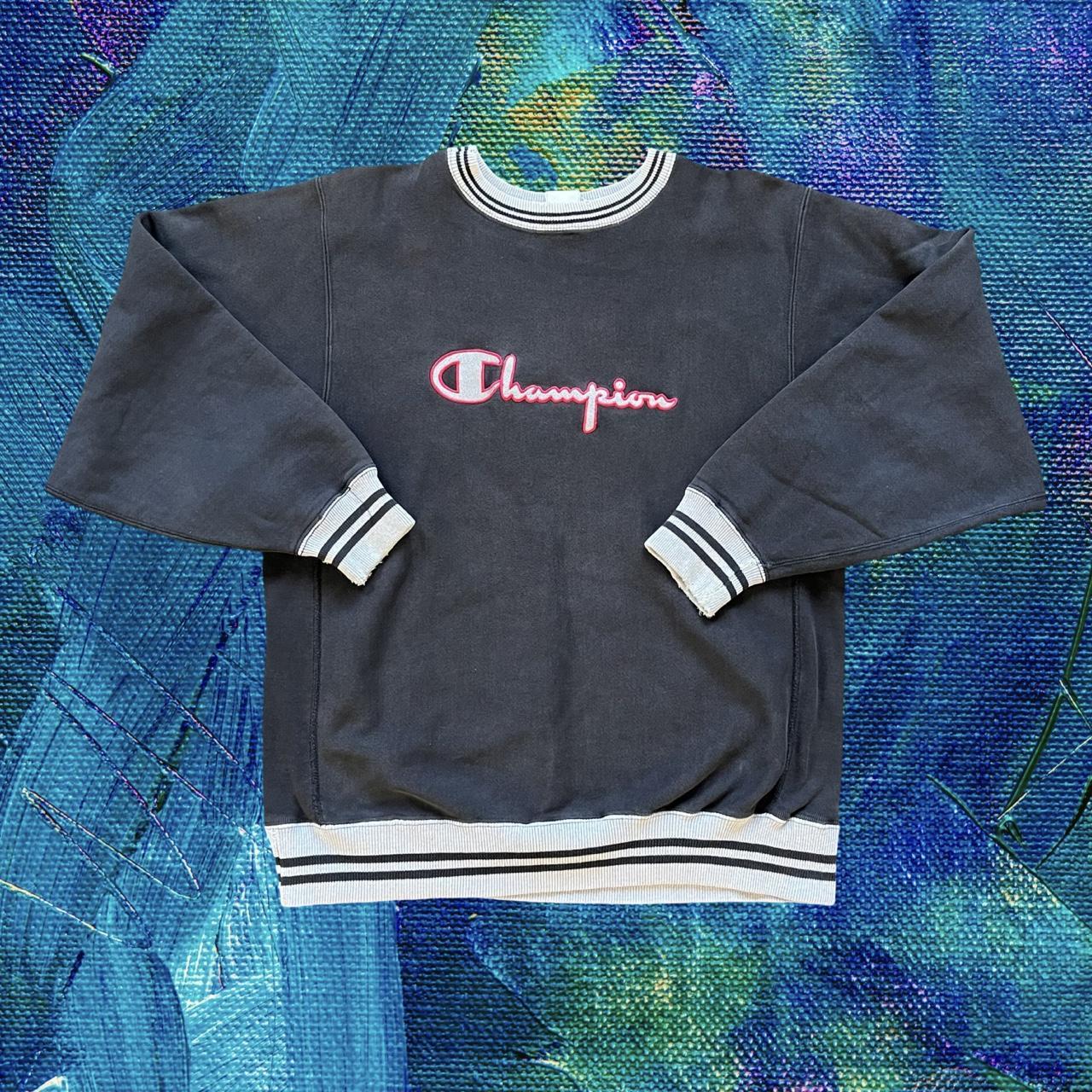 ◼️ Vintage 90s Champion Spellout Sweatshirt Striped Cuffs