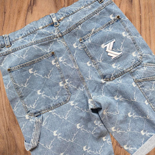 ◼️ Vintage Pelle Pelle Marc Buchanan Stonewashed Denim AOP Shorts