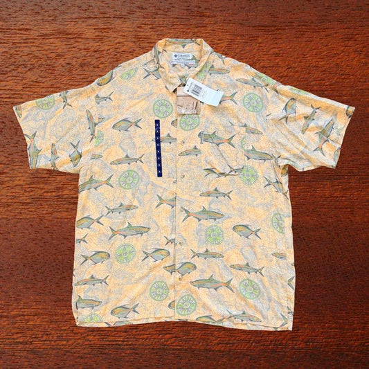◼️ Vintage Tommy Hilfiger All Over Print Fishing / Sailing Short Sleeve Shirt