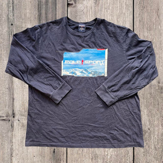 ◼️ Vintage Polo Sport Ralph Lauren Long Sleeved T Shirt Tee Dark Navy
