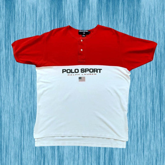 ◼️ Vintage Polo Sport Ralph Lauren Colour Block 90s Spell Out Logo T Shirt Tee