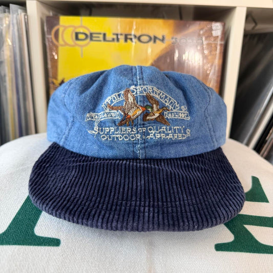 ◼️ Vintage PoloSportman Ralph Lauren Mallard Denim Corduroy Fitted Ling Bill Cap
