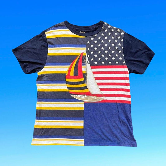 ◼️ Rare Polo Ralph Lauren Sailing Flags Colourblock T Shirt Sailing Nautical 90s Regatta Riviera