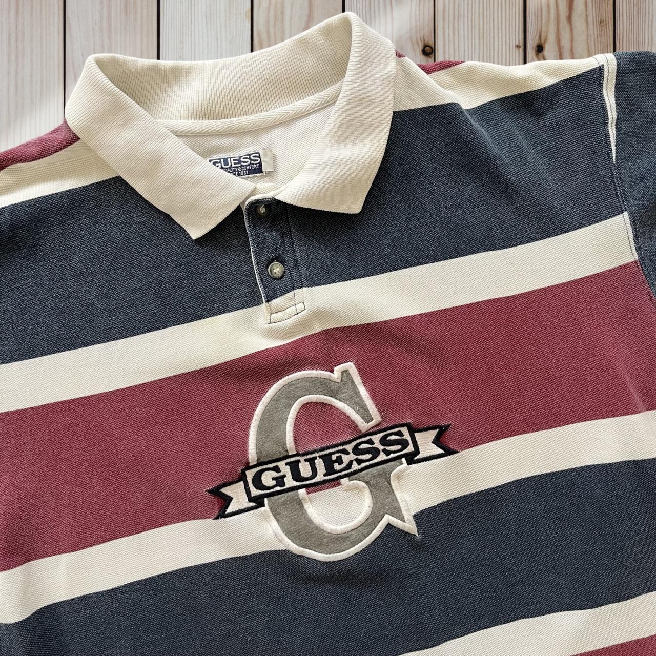 Vintage Guess Striped Polo Shirt Colourblock Spellout 90s