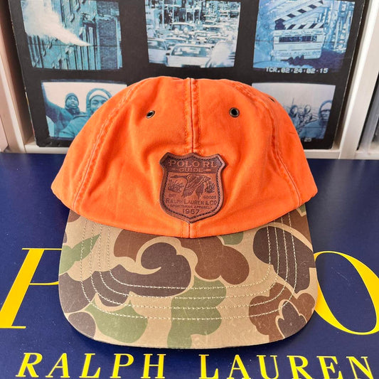 ◼️ Vintage Polo Ralph Lauren Camouflage Leather Mallard Badge Strapback Cap