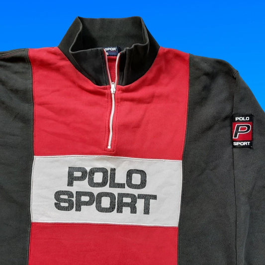 ◼️ Vintage OG Rare Polo Sport Ralph Lauren Quarter Zip Spell Out Sweater Sweatshirt jumper Pullover