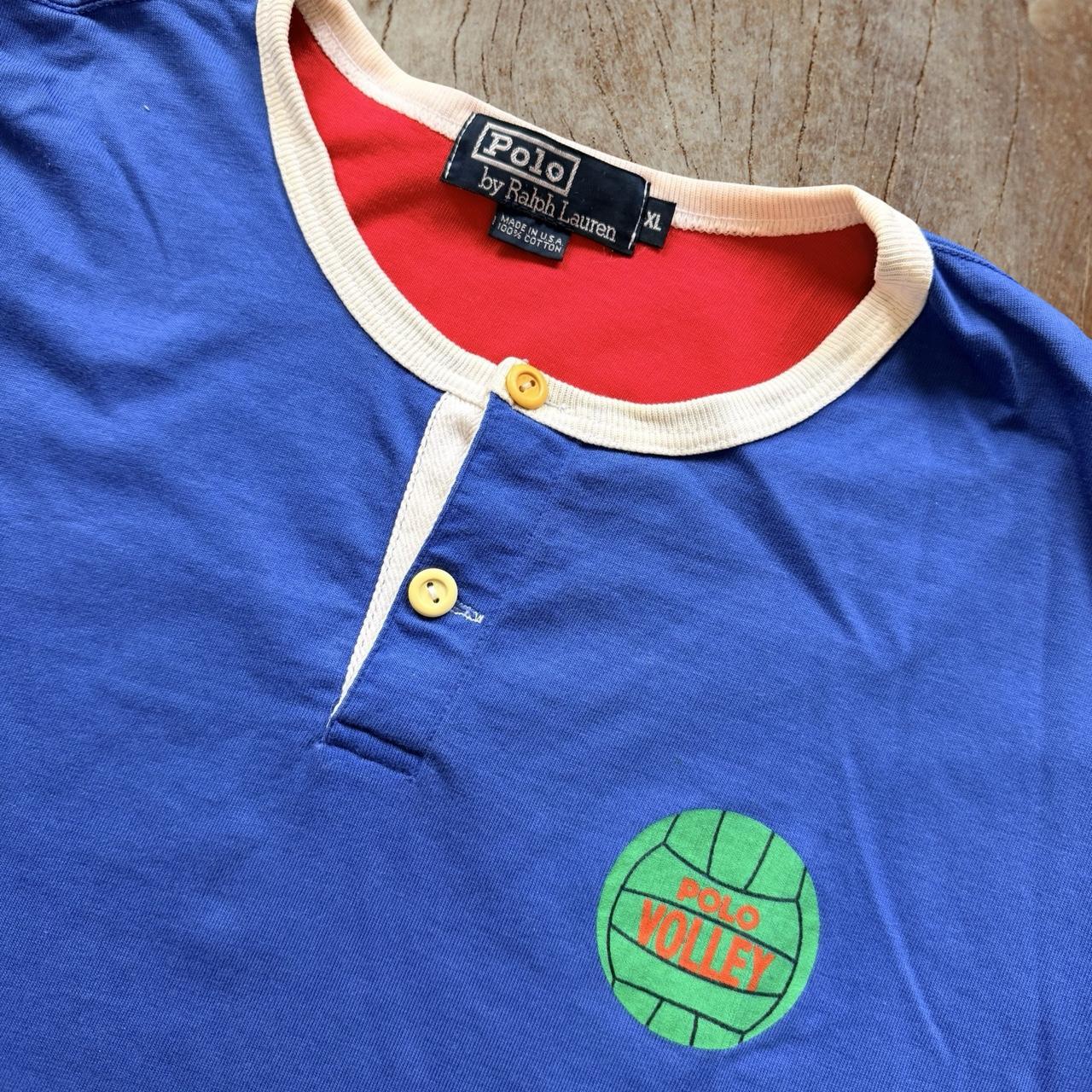 ◼️ Vintage Polo Volleyball Ralph Lauren Henley Spell Out T Shirt Tee