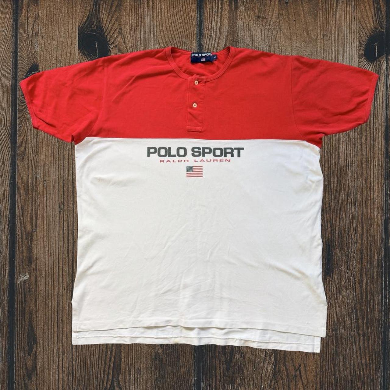 ◼️ Vintage Polo Sport Ralph Lauren Henley Spell Out T Shirt Tee